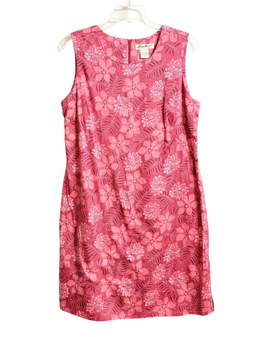 Eddie Bauer Vintage Floral Cotton Shift Dress 14 Rosy Pink Tropical Resortwear